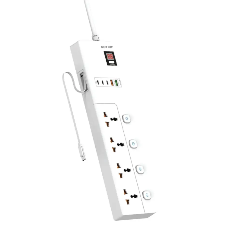 Green Lion 4 Way UK Power Extension Board (2xUSB A / 3xUSB C) - 3M