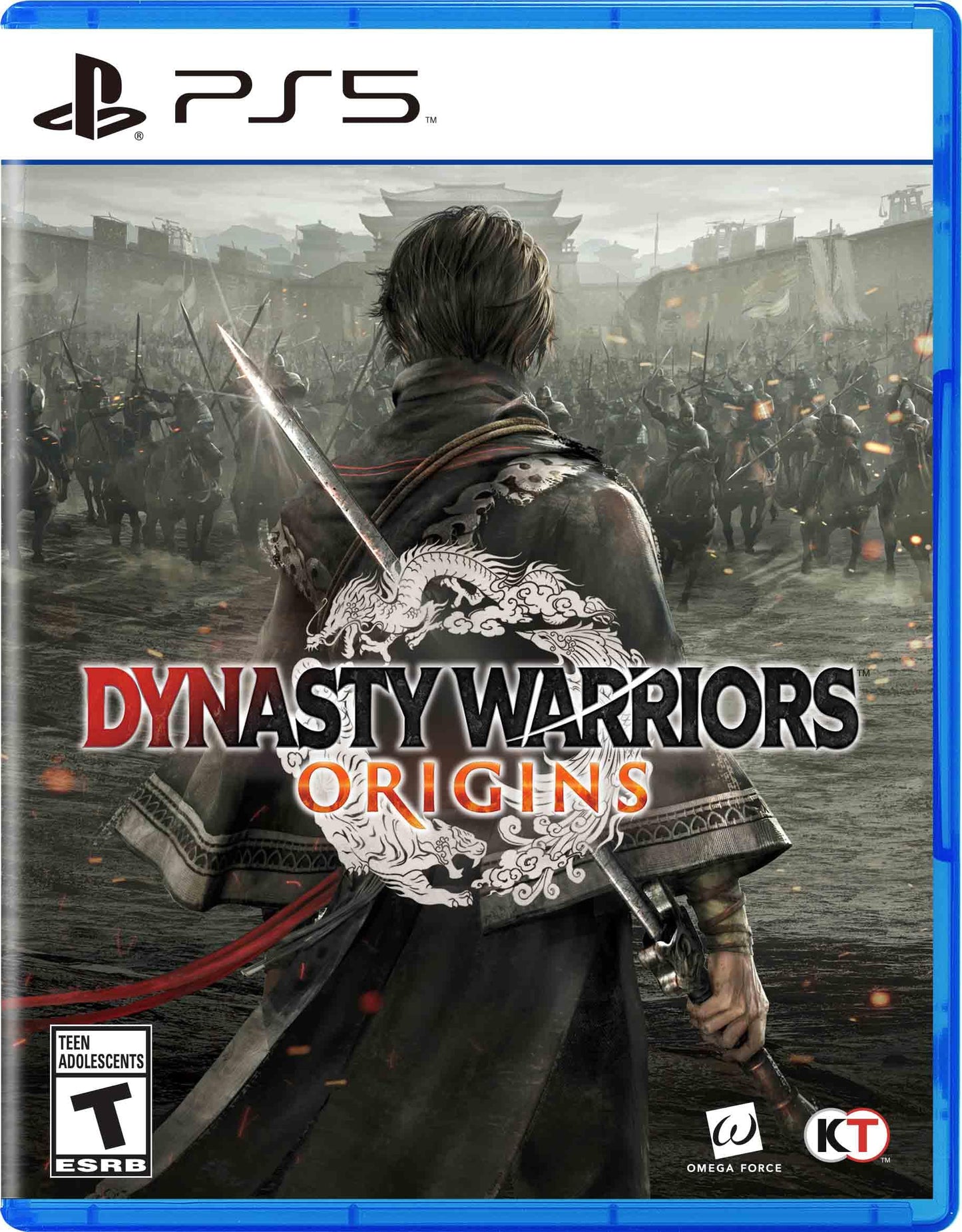 Game cover for 'Dynasty Warriors: Origins' with a warrior holding a sword and PS5 logo.