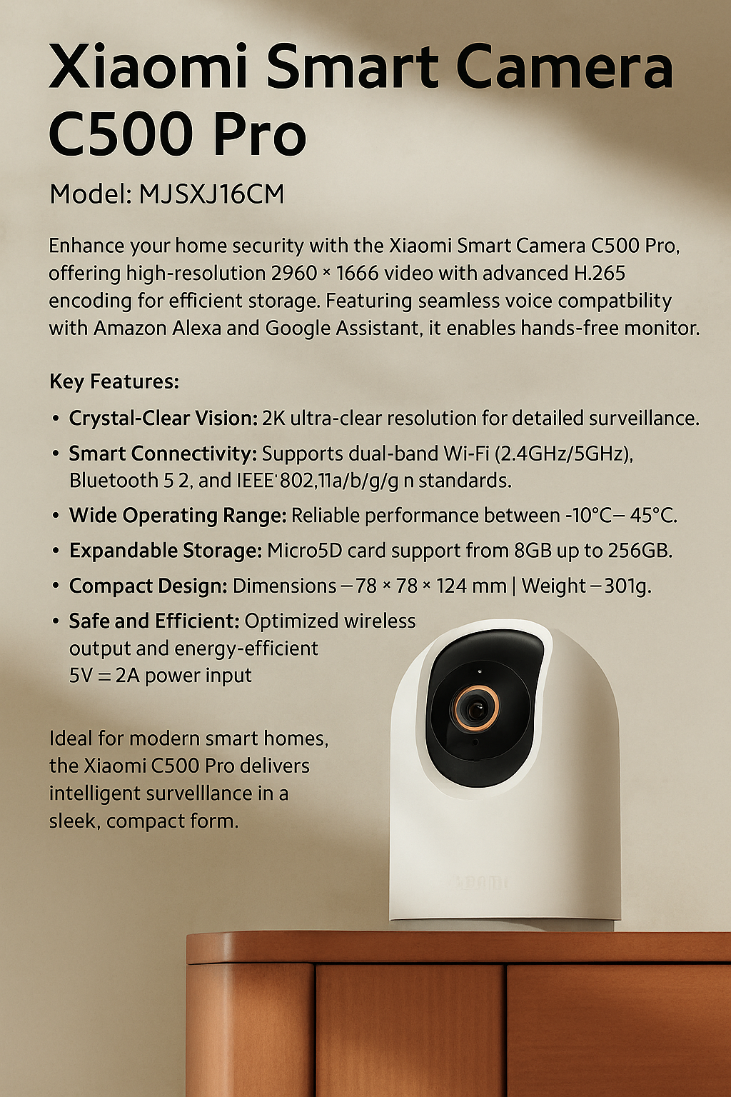 Xiaomi MI C500 Pro 360 3K HD Smart WiFi Camera (App Supported)