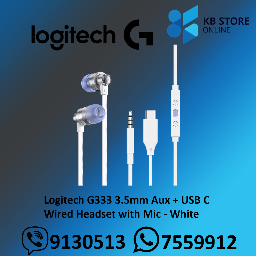 Logitech G333 3.5mm Aux + USB C Wired Headset with Mic - White