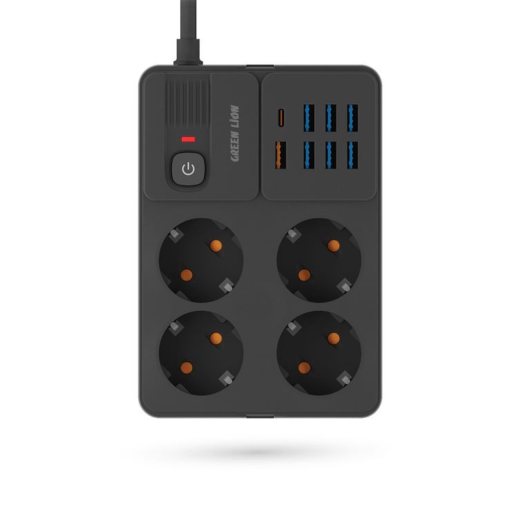 Green Lion 4 Way Power Extension Board (7xUSB A / 1xUSB C) - 2M