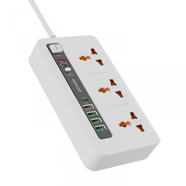 Porodo 3 Way UK Power Extension Board (4xUSB A / 1xUSB C) - 2M