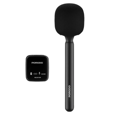 Porodo Two Device Connect Handheld Lavalier Microphone - Black