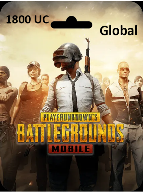 PUBG Mobile game card with characters and text on a white background