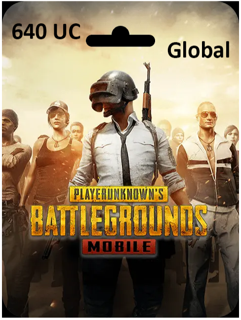 PUBG Mobile game card with characters and text on a white background