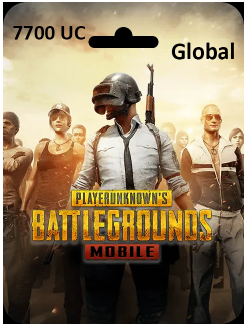 PUBG Mobile game card with characters and text on a white background