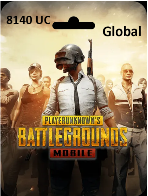 PUBG Mobile game card with characters and text on a white background