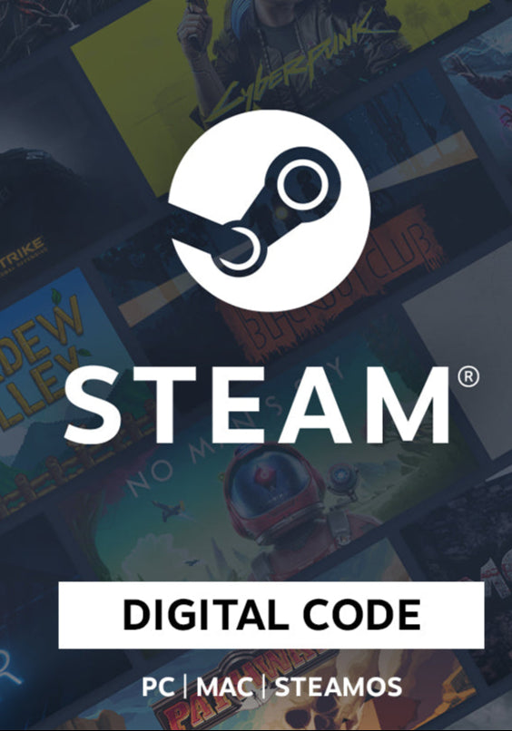 Steam digital code card with various game covers