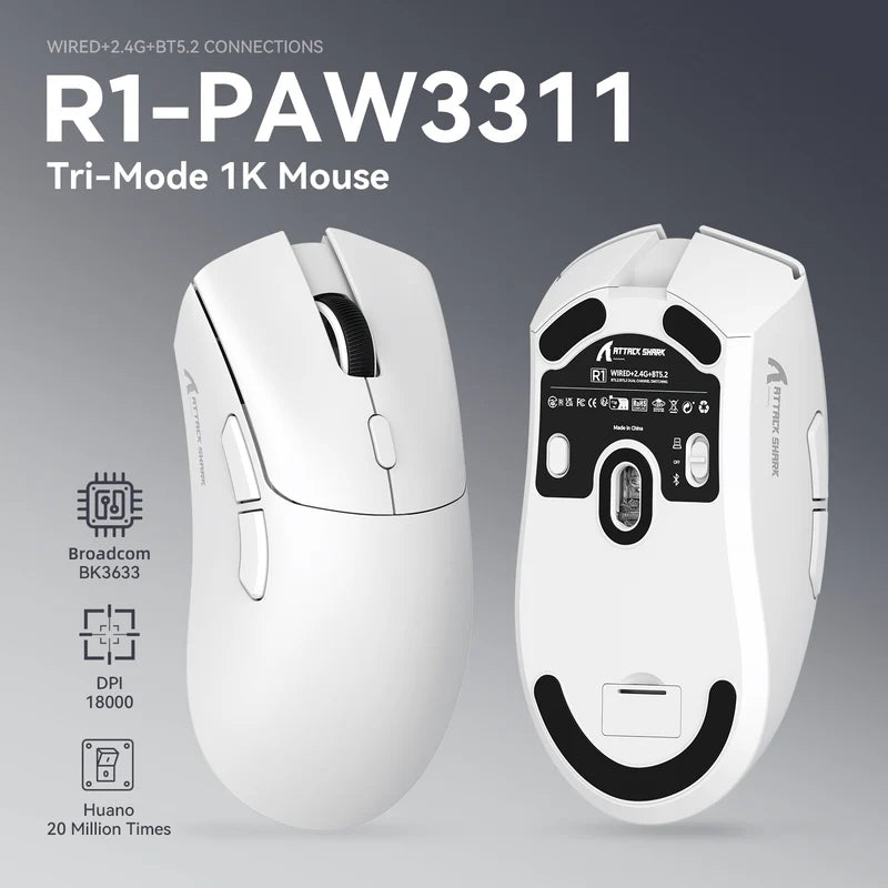 ATTACK SHARK R1 Wireless Gaming Mouse - White