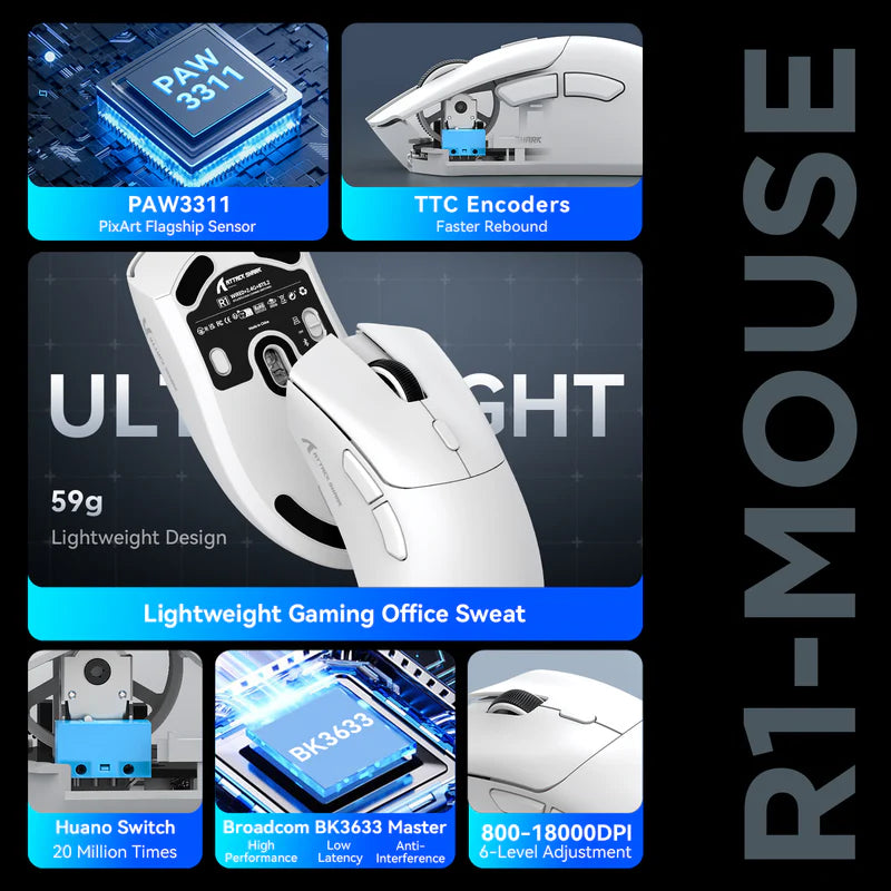 ATTACK SHARK R1 Wireless Gaming Mouse - White