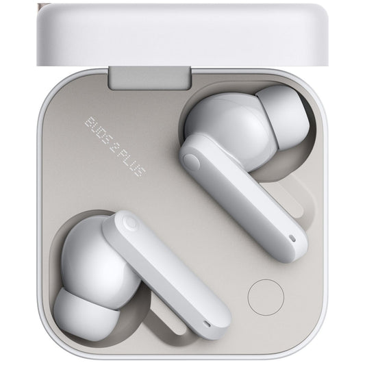 Nothing CMF Buds 2 Plus ANC Wireless Earbuds - Light Grey (B184) 
White wireless earbuds in a matching case on a white background