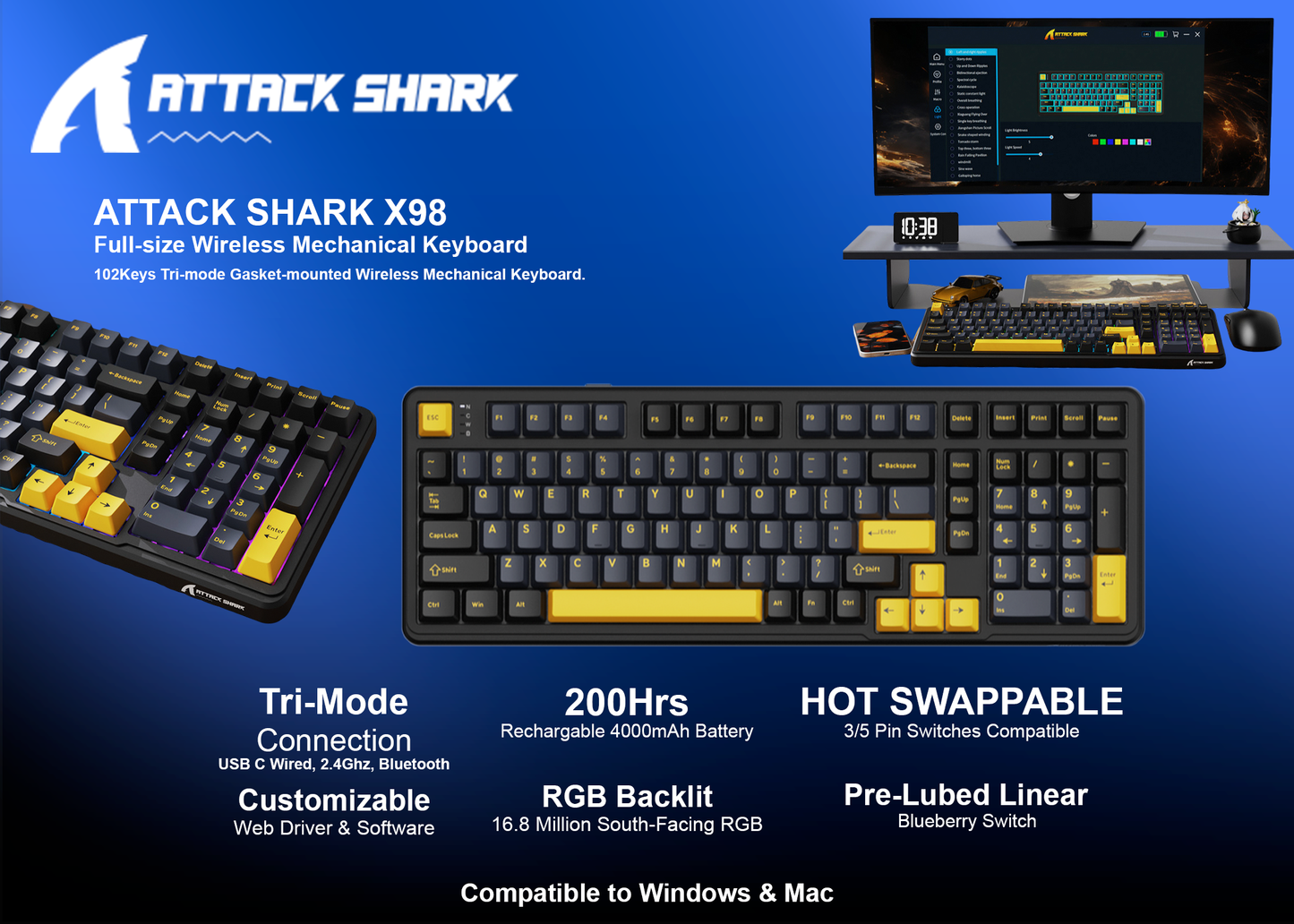 ATTACK SHARK X98 Tri-Mode Mechanical keyboard Star Black | KB Store Maldives