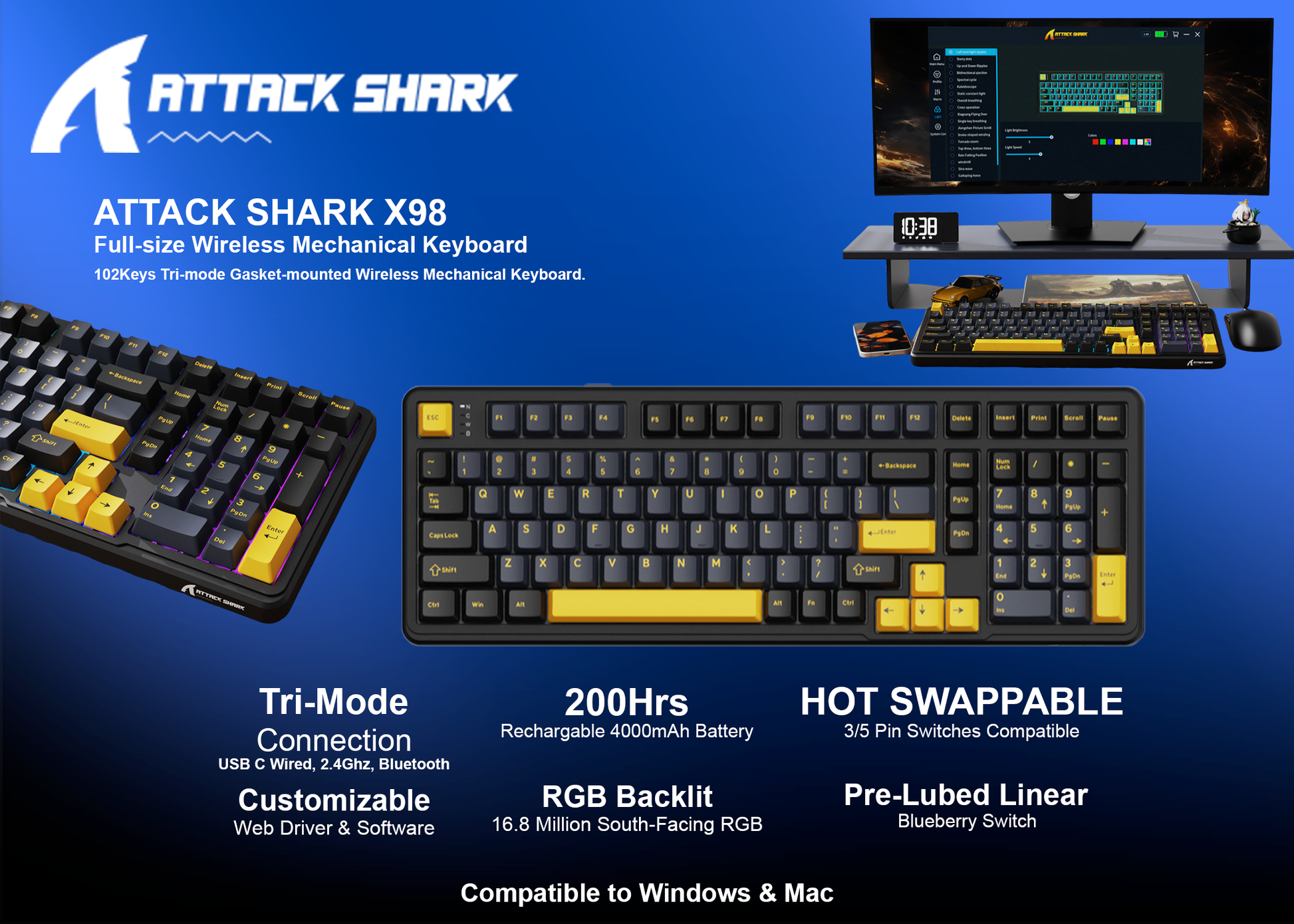 ATTACK SHARK X98 Tri-Mode Mechanical keyboard Star Black | KB Store Maldives