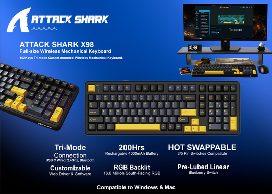 ATTACK SHARK X98 Tri-Mode Mechanical keyboard Star Black | KB Store Maldives