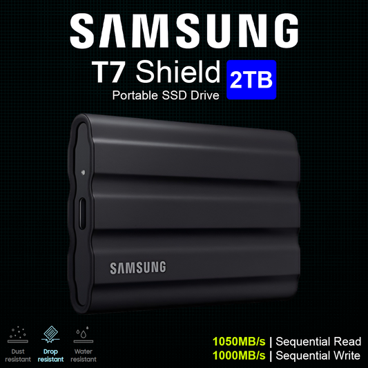 Samsung T7 Shield 2TB Portable SSD Drive - 1050Mbps - Black