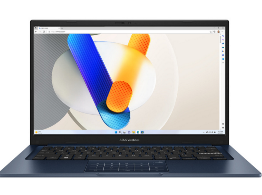 Laptop with a colorful display on a white background