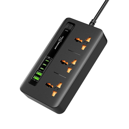 Porodo 3 Way UK Power Extension Board (2xUSB A / 3xUSB C) - 2M - Black