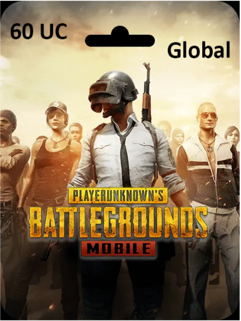 PUBG Mobile game card with characters and text on a white background